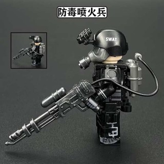 lego house building đồ chơi xếp hình cho bé Màu đen Anti-Virus SWAT Spitfire Khối xây dựng Minifigure Quân cảnh Con rối Súng phun lửa Trẻ em Câu đố Đồ chơi