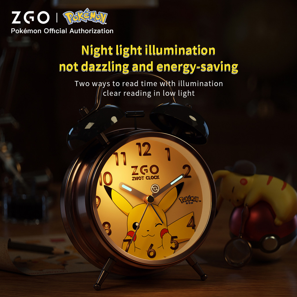 Dạ quang Đồng hồ báo thức ZGO x Pokémon PikachuĐồng hồ học sinh trẻ em có thương hiệu 0072