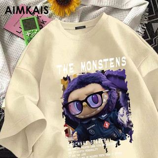 Aimkais 100% Cotton LABUBU 2-14 Tuổi Trẻ Em Lớn Trẻ Em Bé Trai Bé Gái Áo Thun Unisex Quần Áo
