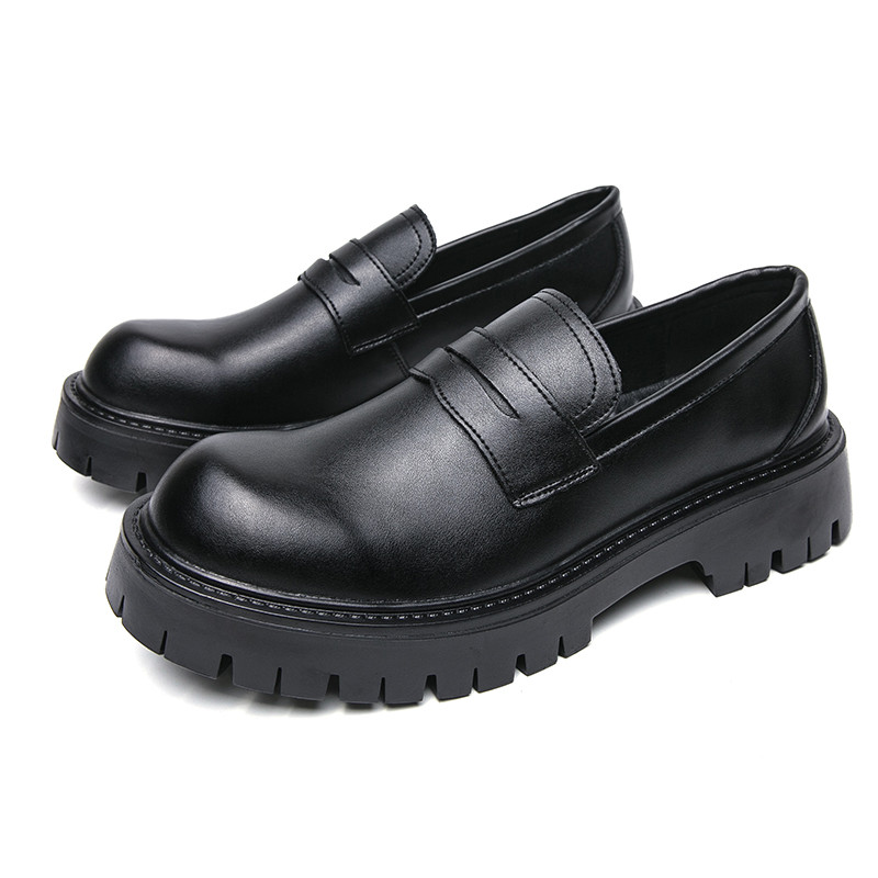Nam Da Nền Tảng Chunky Slip-On Penny Loafers Cổ Điển Mũi Tròn Lug Đế Kinh Doanh Giày Công Sở Chính T