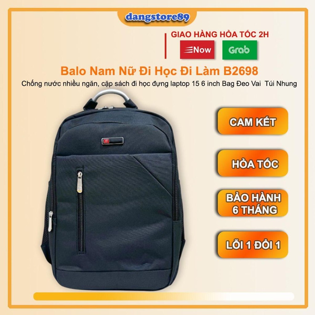 Balo nam nữ đi học đi làm DANGSTORE89 B2698 chống nước nhiều ngăn, cặp sách đi học đựnġ laptop 15 6 