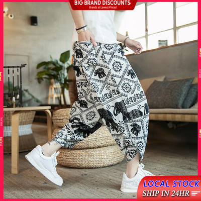 Quần Crop Cho Nam Vải Lanh Ánh Sáng In Hoa Plus Kích Thước Rời Xu Hướng Voi Thái Lan Quần Baggy BEFOYI SZ210