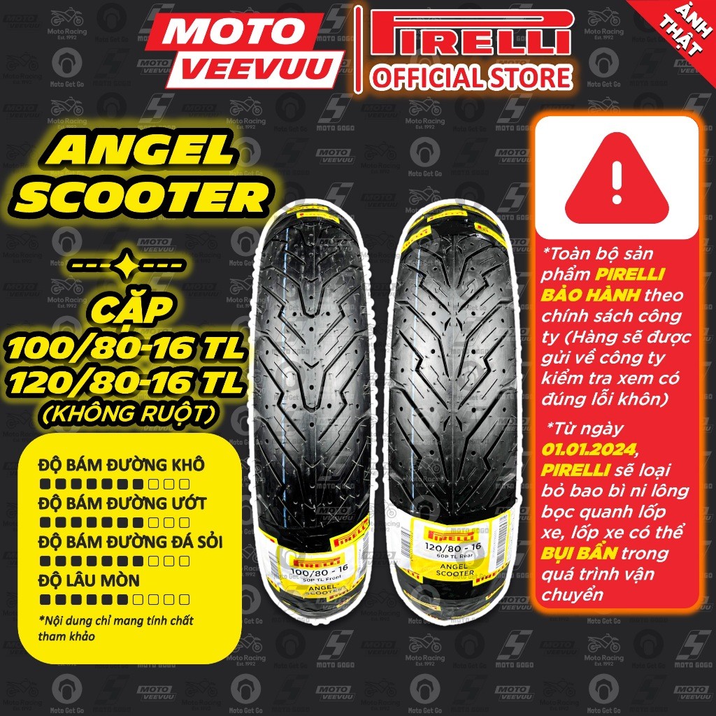   MTVV  CẶP VỎ LỐP xe máy PIRELLI 100 80-16 & 120 80-16 TL Angel Scooter SH 125 150 350 Ý Shark<END> 