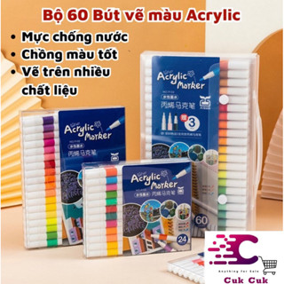  Bút màu acrylic bộ 60 màu vẽ được trên mọi chất liệu mực nhanh khô không thấm nước 
