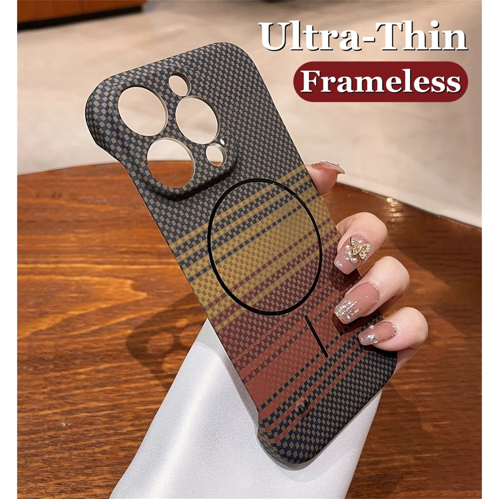 Ốp điện thoại không khung họa tiết sợi Carbon Kevlar sang trọng cho IPhone 11 12 13 14 15 16 Pro Max Plus Vỏ Pc siêu mỏng