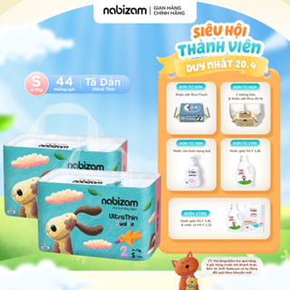 Combo 2 Bịch Bỉm Dán NABIZAM UltraThin Nội Địa Hàn 3 Lớp Siêu Mỏng Size S Cho Bé Từ 4-7kg, 44 Miếng/Bịch