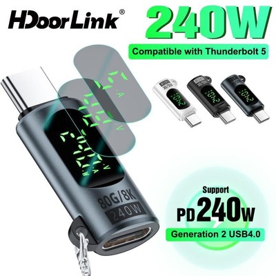 Bộ chuyển đổi HdoorLink Type C Bộ chuyển đổi USB4 80Gbps 8K @ 60Hz 240W Bộ chuyển đổi dữ liệu hiển thị kỹ thuật số sạc nhanh cho máy tính xách tay Thunderbolt 3 / 4 / 5