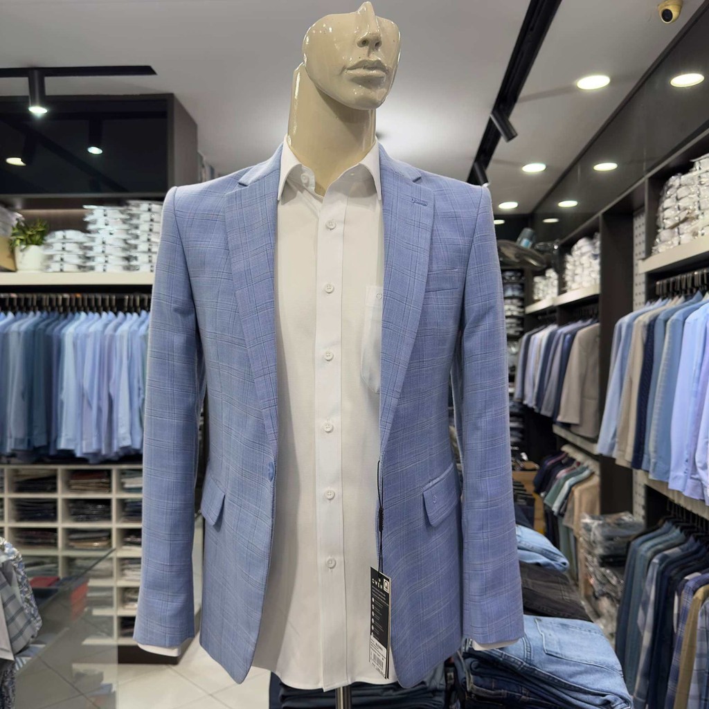 Áo blazer nam Áo vest nam Owen 2 lớp màu caro xanh regular fit 1 khuy BL220691