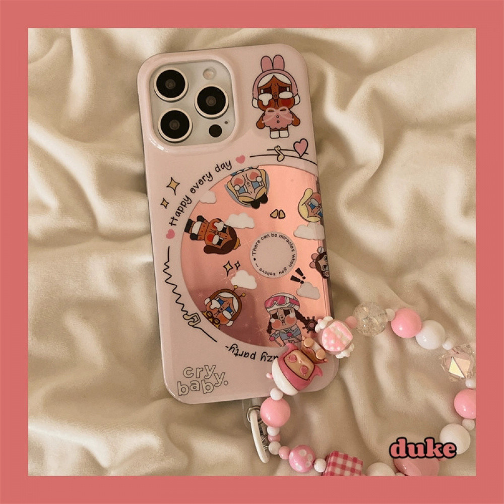 Phim hoạt hình Pink Record Crybaby Minh họa Ốp điện thoại có mặt dây chuyền hạt lớn Crybaby Tương th