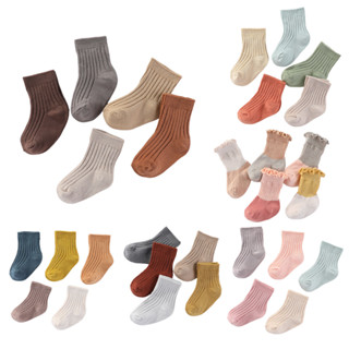 Kiddiezoom 5 Đôi Bốn Mùa 0-5T Sơ Sinh Bé Trai Bé Gái Giữa Bắp Chân Tất Cotton Mềm Mại Phụ Kiện Cho Bé