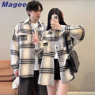  Magee Áo khoác nam mới phiên bản Hàn Quốc cổ điển giản dị cao cấp thiết kế kẻ sọc len phong cách cặp đôi tuổi teen áo bóng chày thời trang 