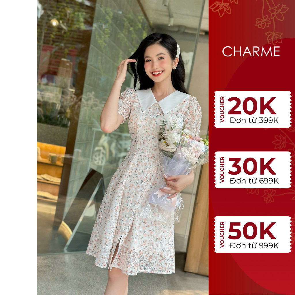 Váy hoa cổ sen thiết kế Charme 302016