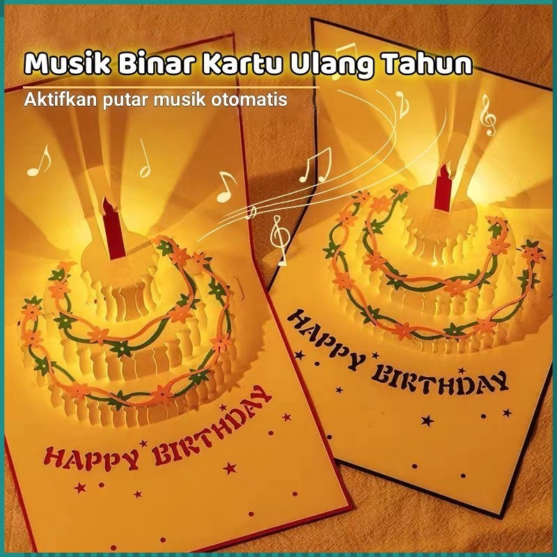 Thiệp sinh nhật âm nhạc Bật lên Bánh 3D Thiệp chúc mừng ánh sáng âm nhạc Thẻ tin nhắn quà tặng tiệc sinh nhật sáng tạo