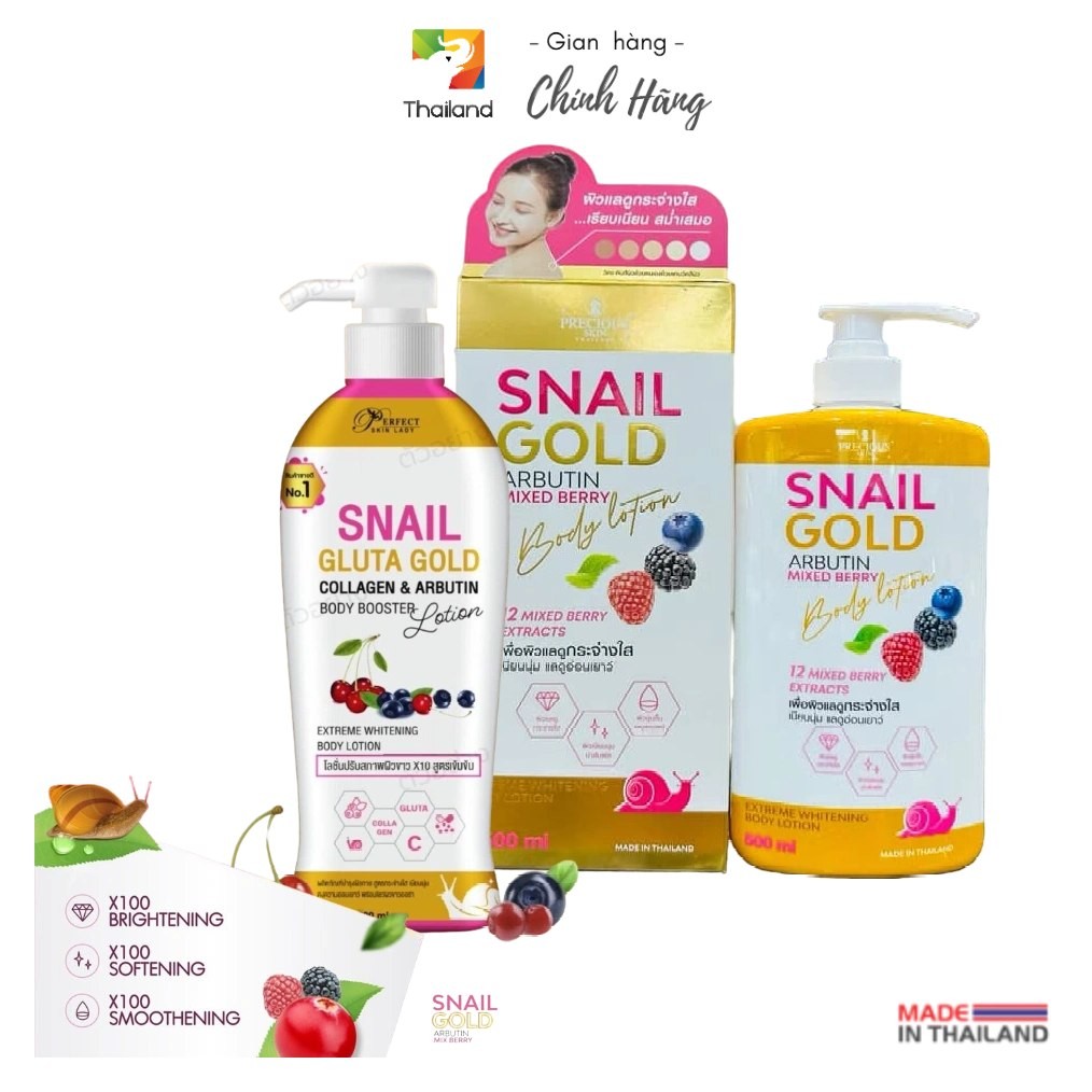 Sữa dưỡng thể Snail Gold Arbutin Mix Berry Body Lotion 500ml Thái Lan