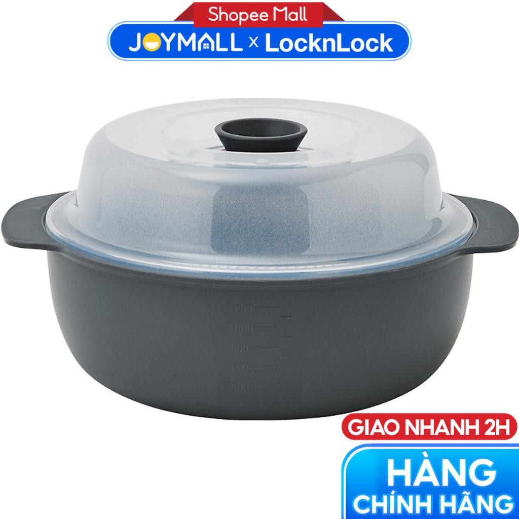 Nồi Hấp Trong Lò Vi Sóng LocknLock 1.2L Màu Xám LMW123, Hàng chính hãng, nhựa PP an toàn, tay cầm tiện lợi - JoyMall