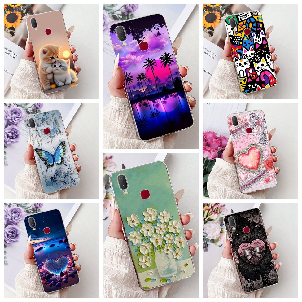Vivo Y11 2019 Ốp Lưng 1906 Trong Suốt Thẩm Mỹ Thời Trang Bướm Hoa Mèo Dễ Thương Tình Yêu Mềm Ốp Lưng