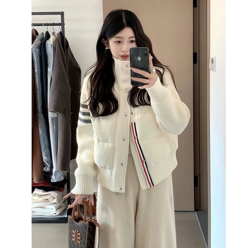 2024 new down cotton clothes, women's short autumn and winter cotton clothes, knitted stitching cott