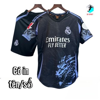 [Có in tên số]Quần Áo Bóng Đá, Đồ Đá Banh Real Madrid đen rồng Mè Hàn 2024 2025 Mè hàn Cao Cấp