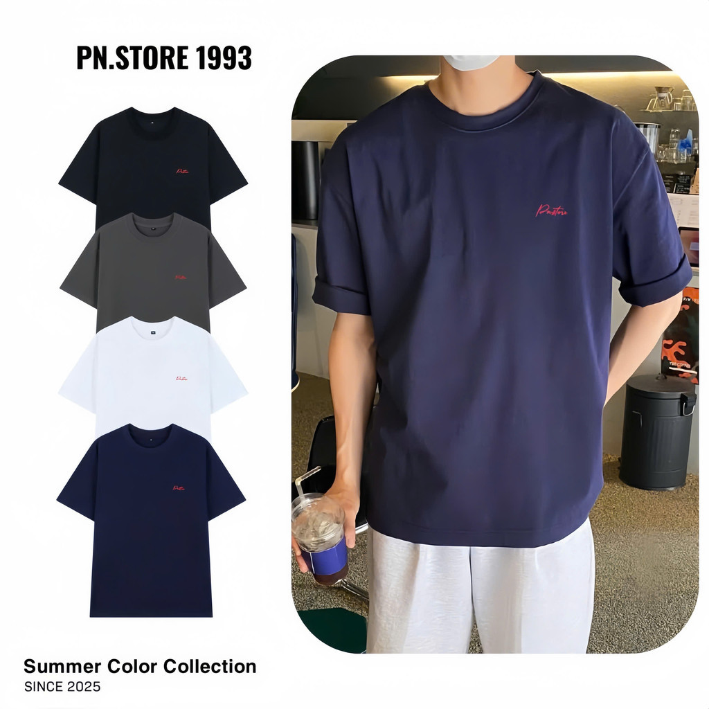 Combo 2 Áo Thun Cotton Trơn Thêu Chữ PN.Store1993 Premium Cổ Tròn Nam Nữ Đủ Màu 40 - 85KG | BigBuy360 - bigbuy360.vn