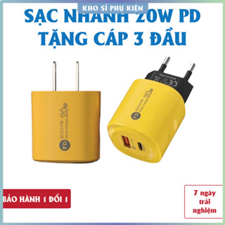 Cốc sạc nhanh 2 cổng gồm: 1 cổng Type C + 1 cổng USB – Củ sạc nhanh 2in1. Dây sạc nhanh 3 in 1