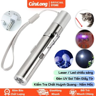  Đèn Tia Laze 3 Trong 1 - Đèn Pin Mini Chiếu Sáng - Đèn Tia Laser Soi Tiền Giấy Tờ UV Sạc USB 