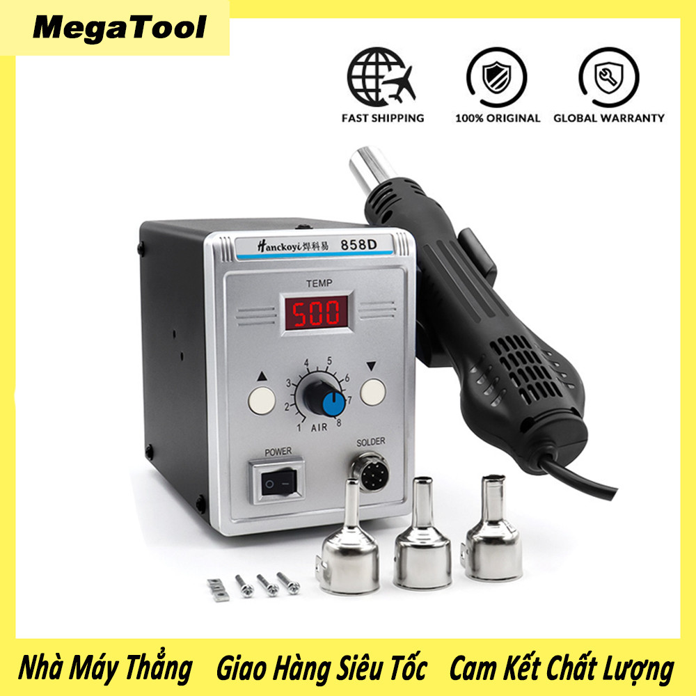 Máy Khò Hơi Nóng 858D/858D+ 750W - Điều Chỉnh Nhiệt 100-500°C | Súng Hàn SMD/BGA Chuyên Dụng