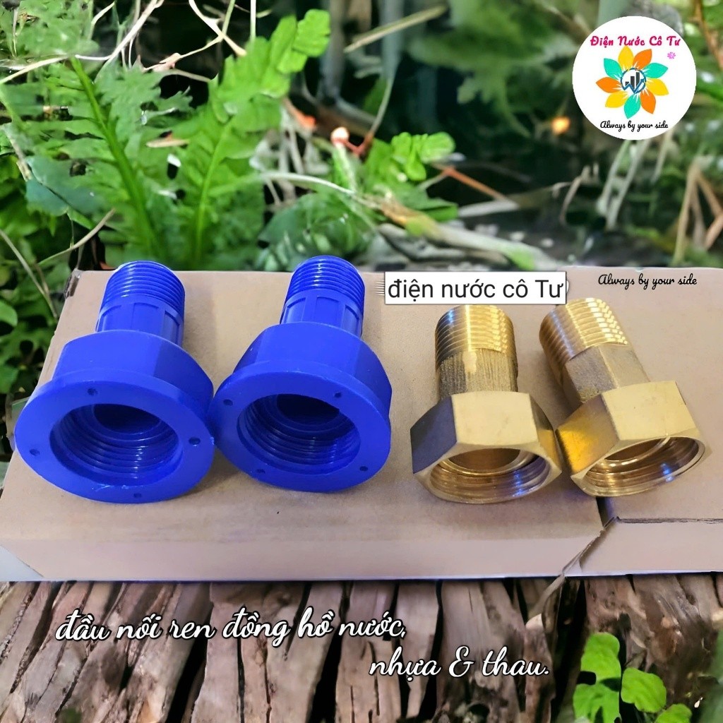 Đầu nối ren cho đồng hồ nước kim loại và nhựa (ren trong 27 ren ngoài 21)