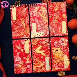Giới HẠN PURE 6 Chiếc Phong Bì Đỏ Tết Nguyên Đán, Dập Nóng Họa Tiết Hỗn Hợp Túi Tiền May Mắn, Hộ Gia Đình Dày Hình Chữ Nhật Chắc Chắn Gói Màu Đỏ Năm Rắn