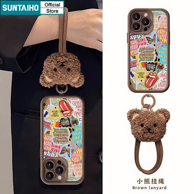 Suntaiho Vỏ Dễ Thương Bướm Họa Tiết Graffiti Tiếng Anh Gấu Dây Buộc Ốp lưng Iphone 11 12 13 14 15 16 Pro Max IP 7 8 Plus Iphon X XS XR Silicon Mềm Chống Sốc Ốp Lưng