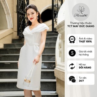 Đầm ôm phối vai cách điệu cổ V HeraDG thiết kế đai eo rời chất liệu Tafta cao cấp SDPBC6039