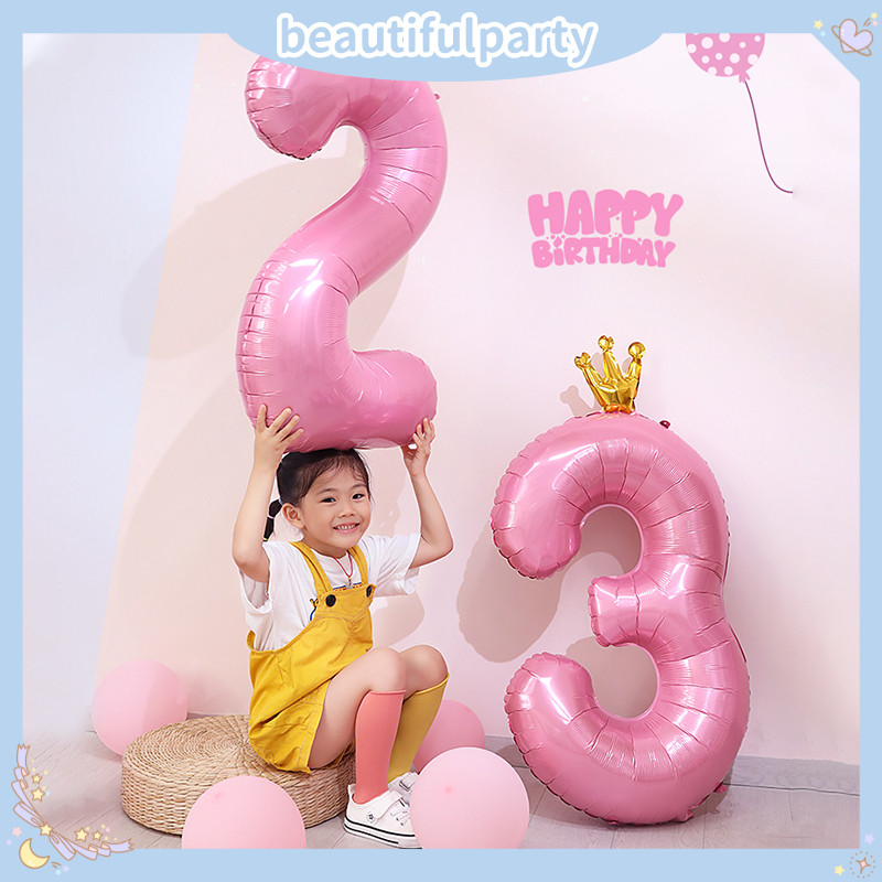 0-9 Pink Crown Digital Nhôm Phim Bóng Thích Hợp Cho Tiệc Sinh Nhật Trẻ Em Kỷ Niệm Cảnh Trang Trí