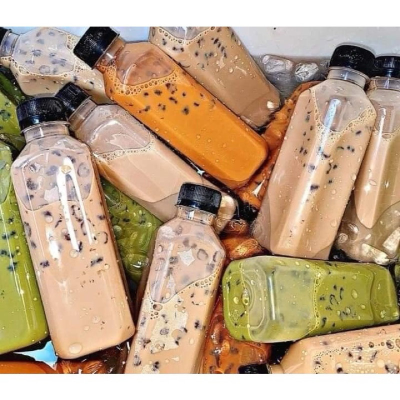 20 chai nhựa vuông nắp đen 330ml, chai nhựa đựng trà sữa