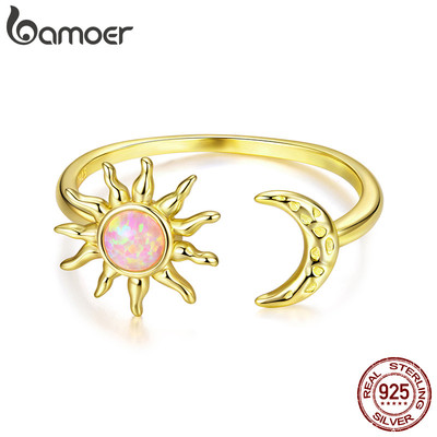 Bamoer Bạc 925 Có Thể Điều Chỉnh Vòng Opal Mặt Trời Mặt Trăng Thiết Kế Trang Sức Nữ Quà Tặng