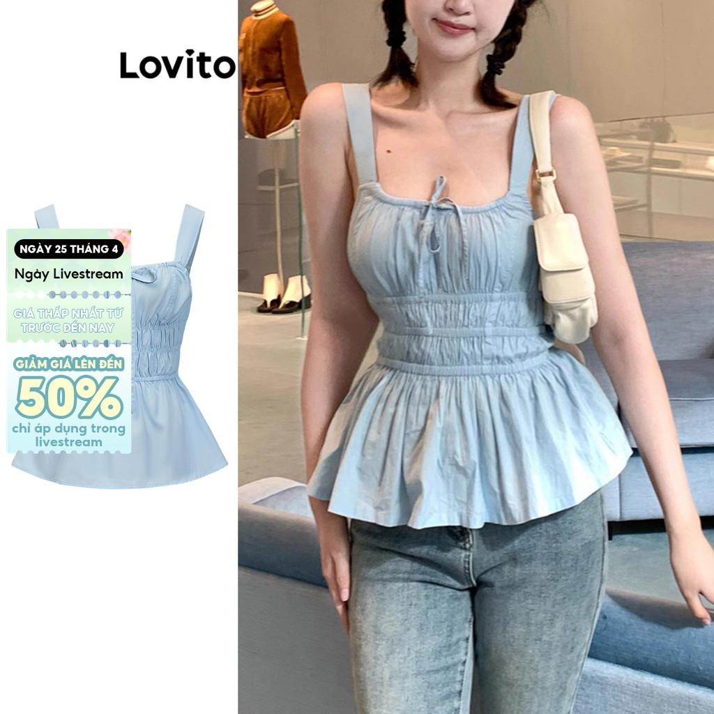 Lovito Áo ba lỗ có dây buộc trơn dễ thương dành cho nữ LBA82071 | BigBuy360 - bigbuy360.vn