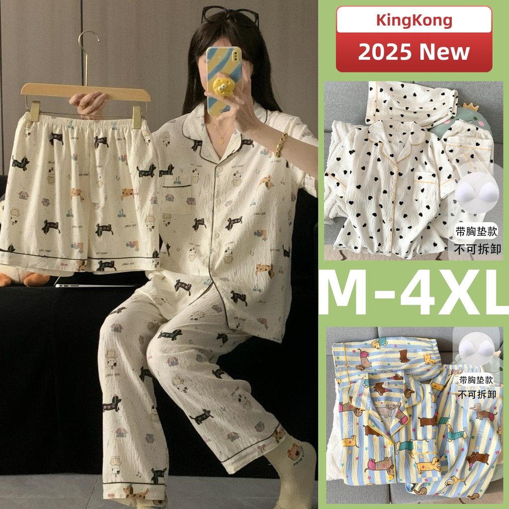 M-4XL Bộ Đồ Ngủ Có Đệm Nữ Cotton 3 Bộ Đồ Ngủ Plus Kích Thước Mùa Hè Tay Ngắn Đồ Ngủ Người Phụ Nữ Hoạ