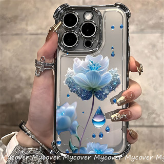 Ốp Hoa Xanh Cho iPhone 13 15 12 11 14 16 Pro Max X Xr Xs 7 Plus Bốn Góc Aircushion Bảo Vệ Mặt Sau Chống Sốc Vỏ Điện Thoại viền Mạ Điện Màu Hồng