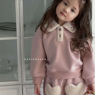 [Giảm giá 50%] Bộ đồ bé gái, áo dài tay, áo trẻ em, quần áo trẻ em Hàn Quốc, Bộ Đồ mùa đông bé gái thu đông, tình yêu màu hồng cộng với áo len hai mảnh nhung, phong cách phương Tây dễ thương, Trọn Bộ 5