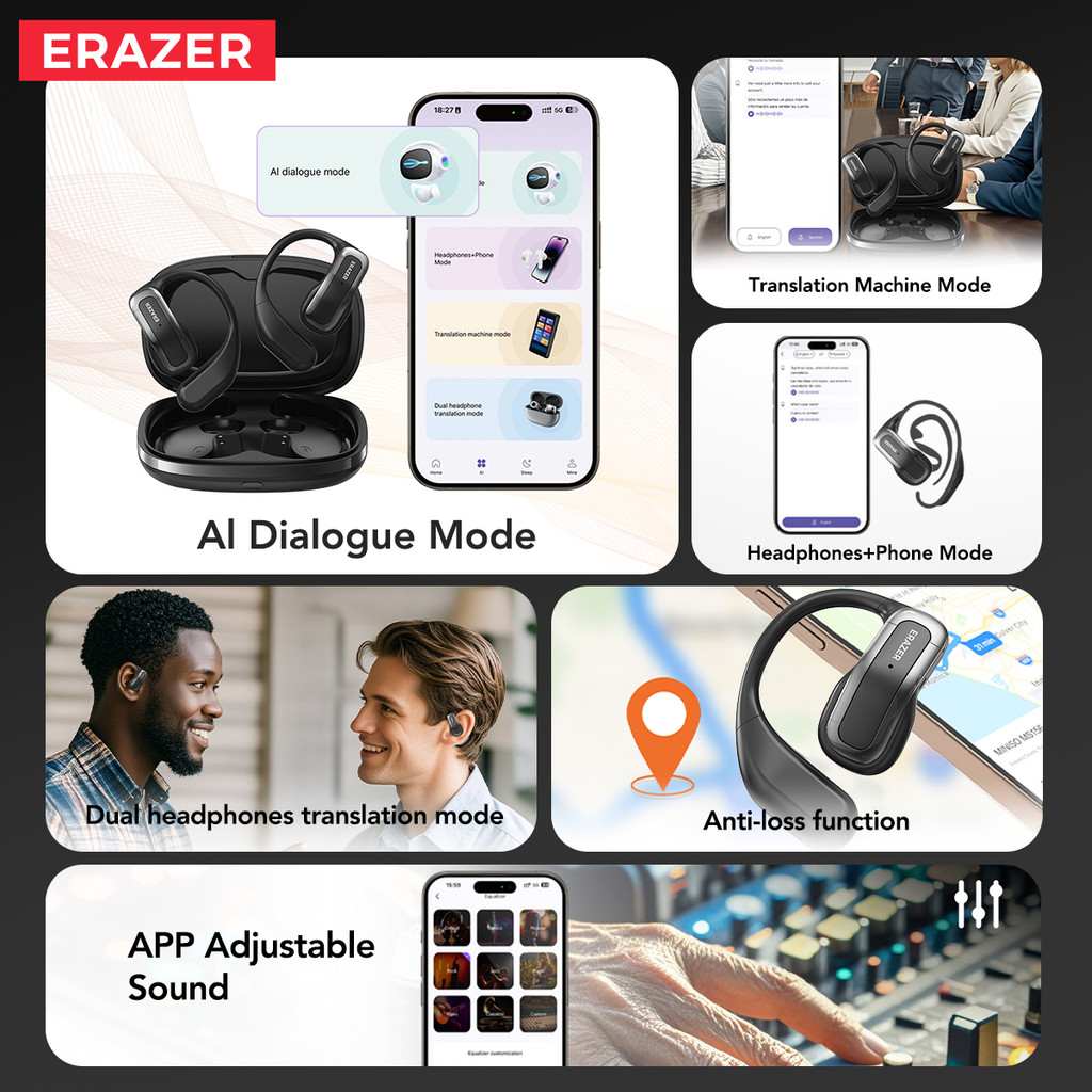 Lenovo ERAZER XP3 Al Tai nghe không dây dịch thời gian thực thông minh có màn hình cảm ứng LED  Bluetooth 5.4  Âm thanh nổi HIFI  Stereo | BigBuy360 - bigbuy360.vn