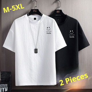 [M-5XL] Áo thun nam in họa tiết nụ cười thời trang cỡ lớn Áo thun mùa hè màu đen / trắng