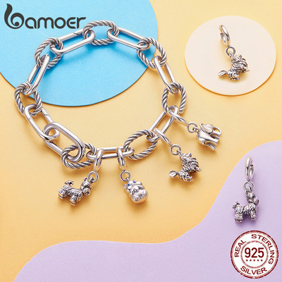 Bamoer 925 Sterling Sliver Charm Hamster Pomeranian Mồi Phụ Kiện Thú Cưng Mặt Dây Chuyền DIY Cho Vòng Tay Quà Tặng