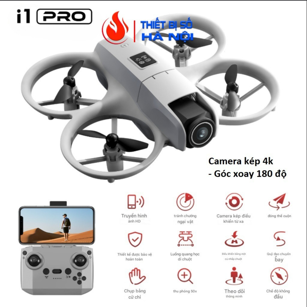 Flycam mini I1 PRO có cảm biến chống va chạm, bảo vệ cánh, camera full HD, điều khiển 180 độ