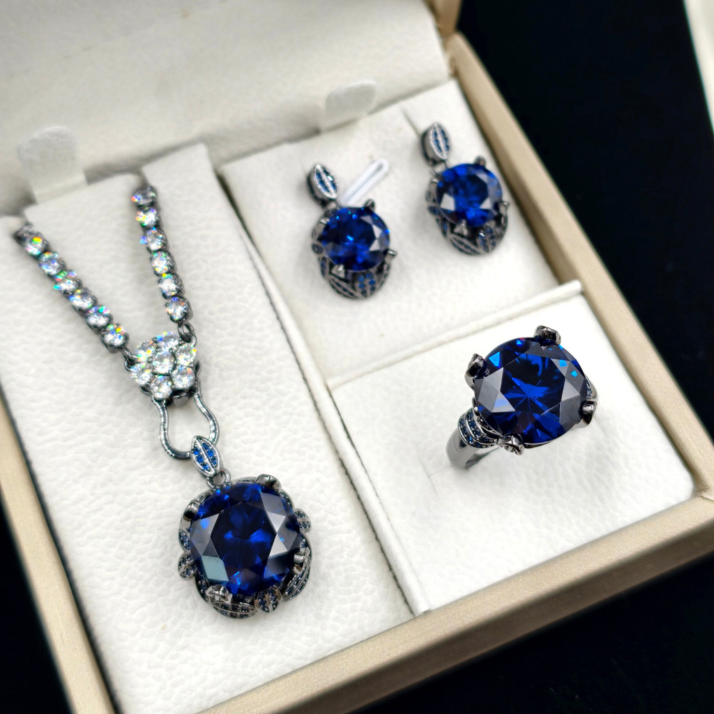 Châu Âu Mỹ ins Kim Cương Xanh Spinel Đen Vàng Phù Hợp Với Nữ