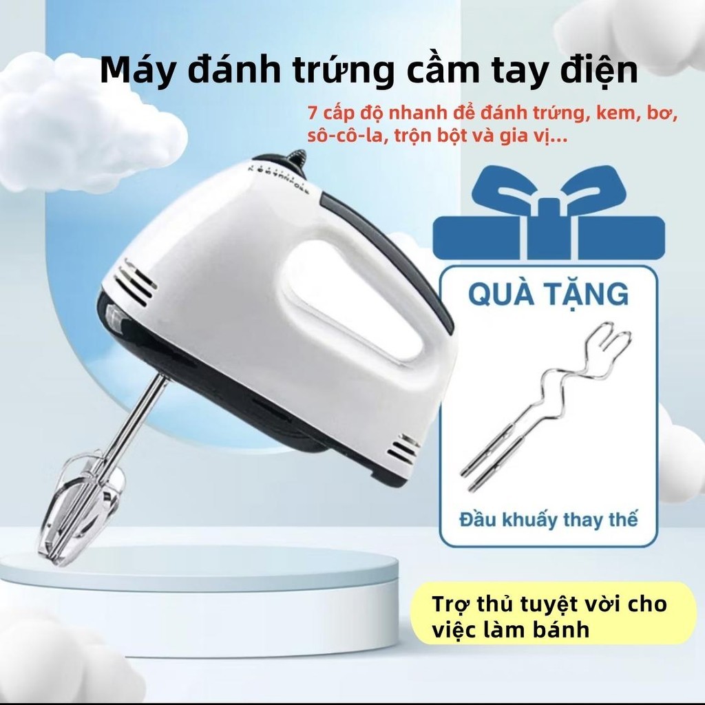 Máy đánh trứng đa năng 7 tốc độ dùng để đánh trứng, đánh bông kem, Tặng kèm 4 đầu đánh trứng cao cấp