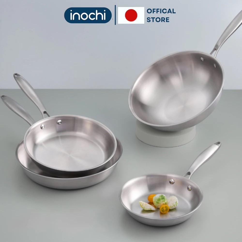 Chảo rán, xào INOX nguyên khối Omi GOURMET -Inochi cao cấp, sử dụng với nhiều loại bếp Cỡ 20-26-28cm