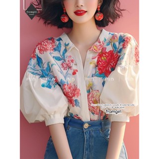 Tính khí Áo sơ mi ngắn tay bong bóng kiểu Pháp 2025 Nữ mới mùa hè hè