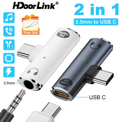 Bộ chuyển đổi âm thanh HdoorLink 2In1 Type C sang 3,5mm USB-C sang 3,5mm Giắc cắm AUX Tai nghe Bộ chuyển đổi âm thanh Bộ chuyển đổi sạc PD100W