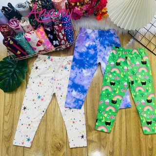 quần legging quần bó, quần ôm dài họa tiết cho bé gái chất cotton co giãn 4 chiều 21~41kg
