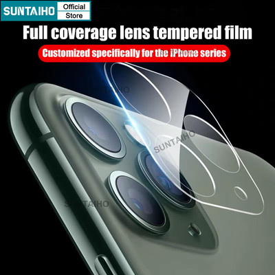 Suntaiho 9D Full Vòm Ống Kính Phim Bao Kính Cường Lực Ống Kính Trong Suốt Cho IPhone 16 15 14 13 12 11 Pro Max