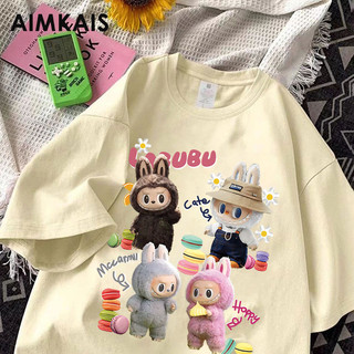 Aimkais 100% Cotton LABUBU Áo Thun 2-14 Tuổi Lớn Trẻ Em Bé Trai Bé Gái Unisex Quần Áo