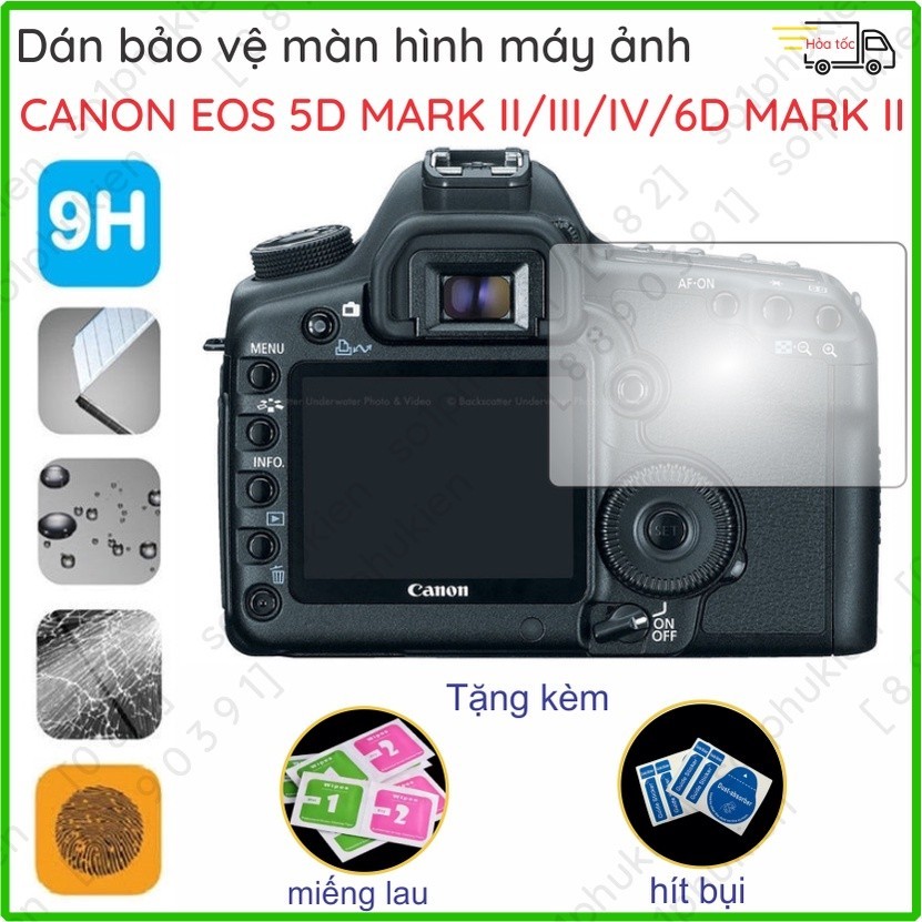 [2 Pcs] Dán cường lực máy ảnh Canon EOS 6D Mark II/ 5D Mark IV/ III/ II loại nano chống bể và ppf ch